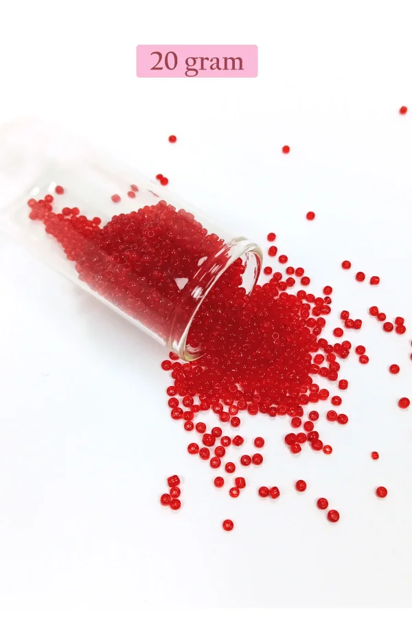 Dökme Cam Kum Boncuk (11/0) 2 mm - 20 Gram -  Şeffaf Kırmızı - BNC021