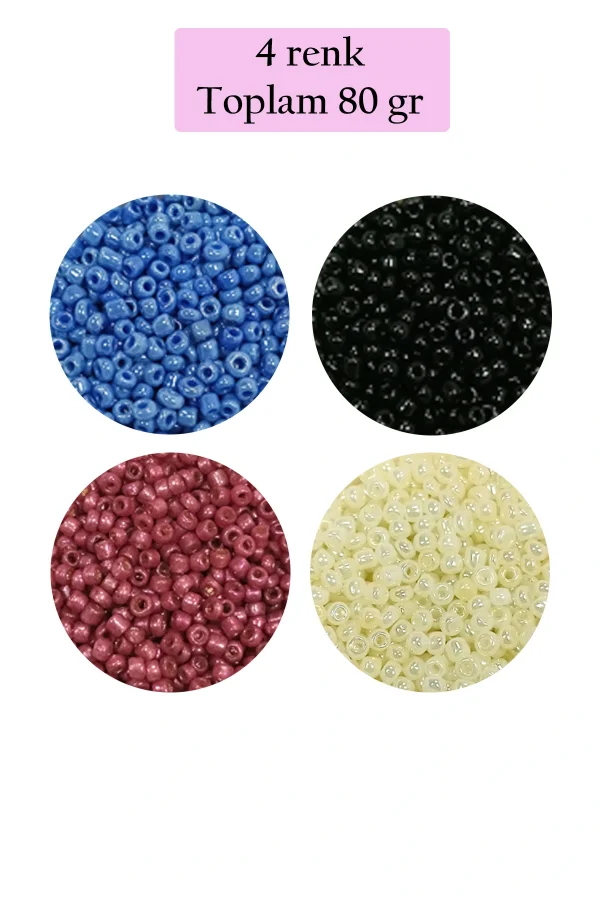 Dökme Cam Kum Boncuk (11/0) 2 mm - 4 Renk - Toplam 80 Gram -  BNC401