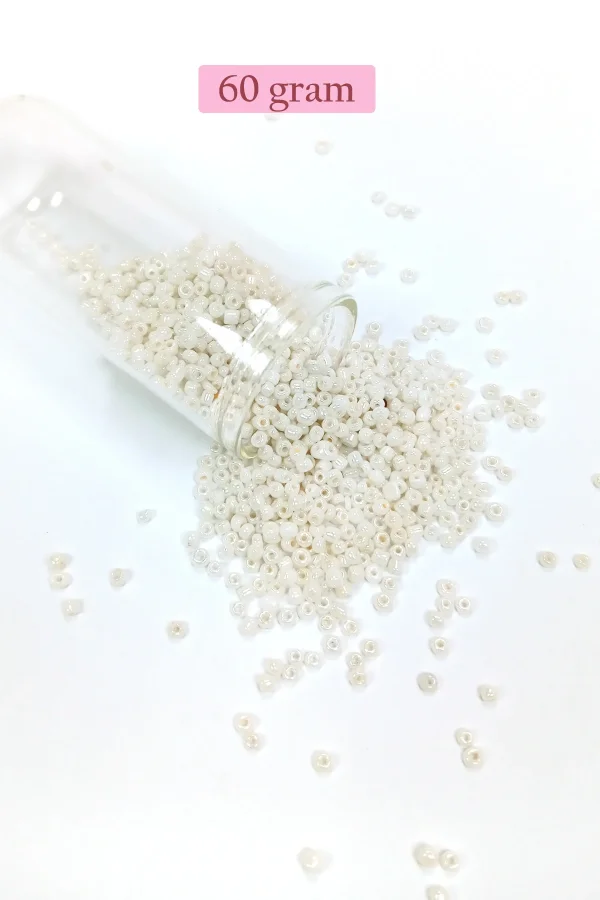 Dökme Cam Kum Boncuk (11/0) 2 mm - 60 Gram -  Parlak Beyaz - BNC065