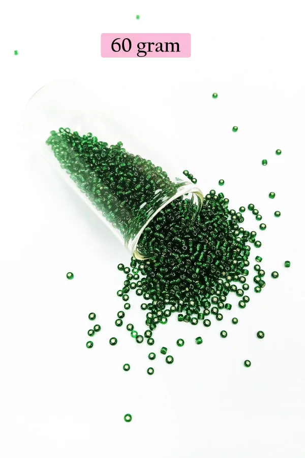 Dökme Cam Kum Boncuk (11/0) 2 mm - 60 Gram -  Şefaf Koyu Yeşil - BNC037