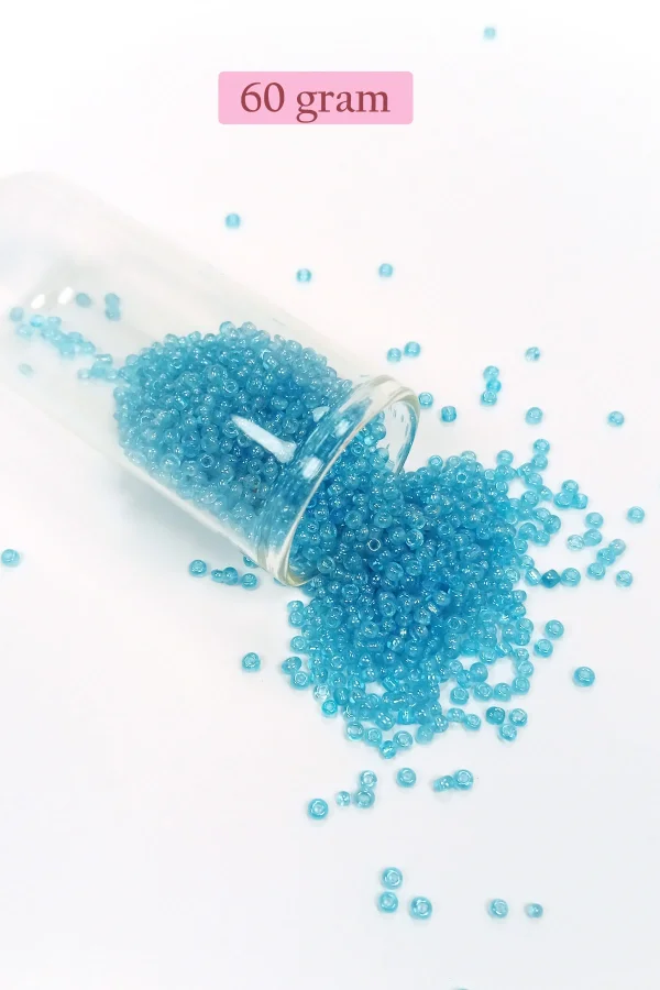 Dökme Cam Kum Boncuk (11/0) 2 mm - 60 Gram -  Şeffaf Koyu Camgöbeği - BNC061