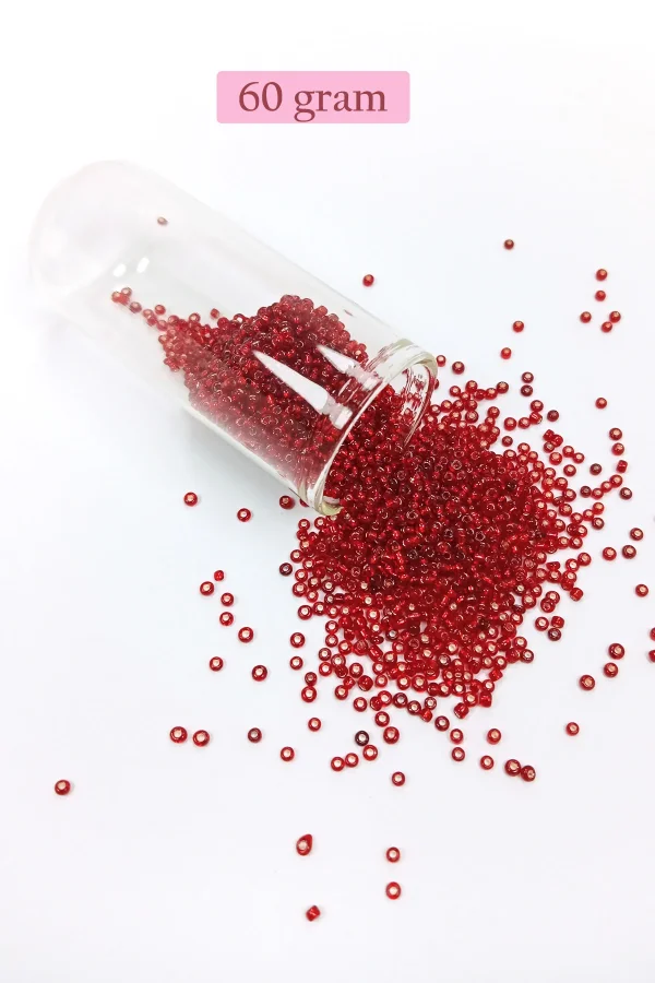 Dökme Cam Kum Boncuk (11/0) 2 mm - 60 Gram -  Şeffaf Koyu Kırmızı - BNC050