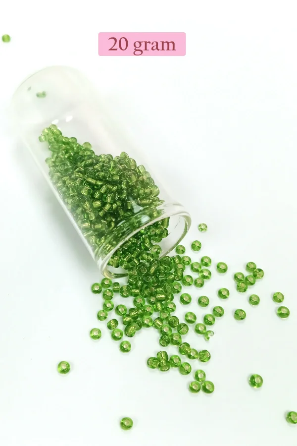 Dökme Cam Kum Boncuk (8/0) 3 mm - 20 Gram - Şeffaf Çimen Yeşili - BNC154