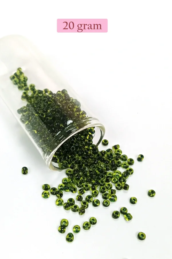 Dökme Cam Kum Boncuk (8/0) 3 mm - 20 Gram - Şeffaf Yeşil Siyah - BNC179