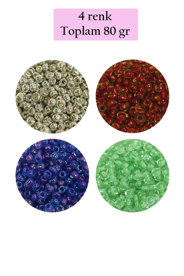 Dökme Cam Kum Boncuk (8/0) 3 mm - 4 Renk - Toplam 80 Gram - BNC417