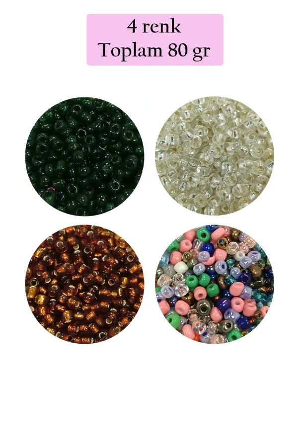Dökme Cam Kum Boncuk (8/0) 3 mm - 4 Renk - Toplam 80 Gram - BNC419