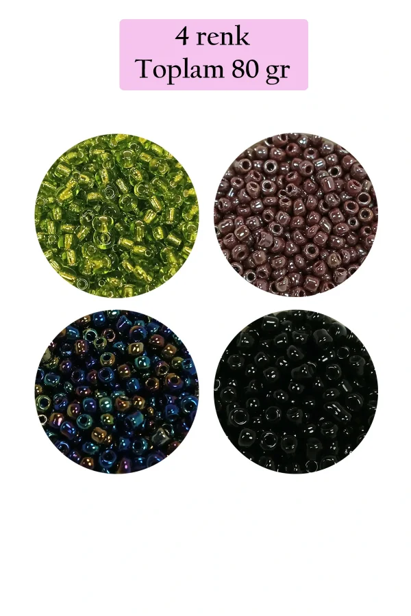 Dökme Cam Kum Boncuk (8/0) 3 mm - 4 Renk - Toplam 80 Gram - BNC422