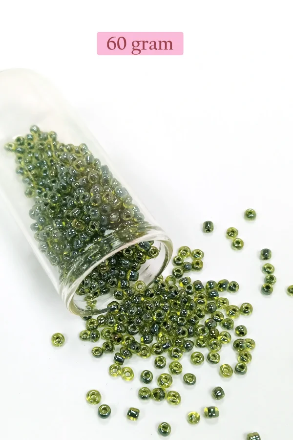 Dökme Cam Kum Boncuk (8/0) 3 mm - 60 Gram - Şeffaf Alacalı Yeşil - BNC212