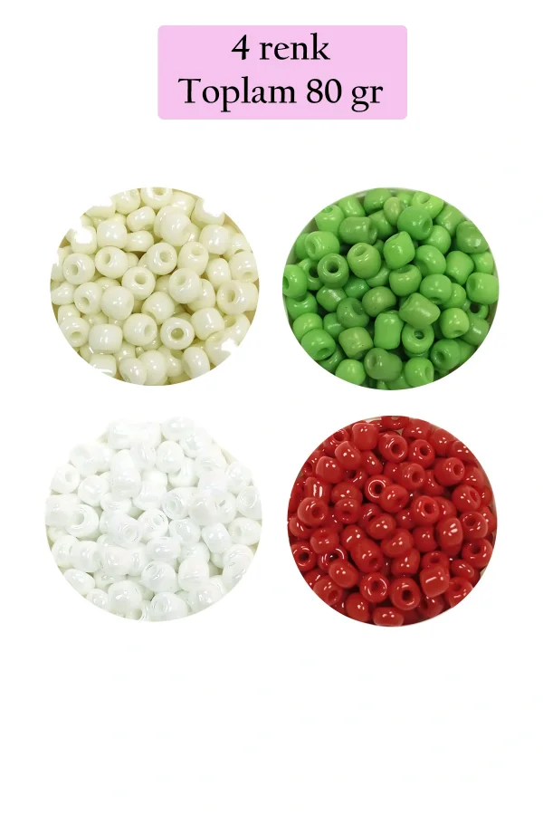 Dökme Cam Kum Boncuk Büyük Boy (6/0) 4 mm - 4 Renk - Toplam 80 Gram - BNC407