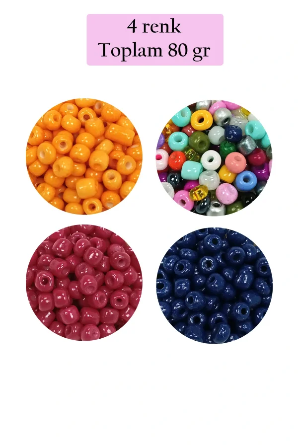 Dökme Cam Kum Boncuk Büyük Boy (6/0) 4 mm - 4 Renk - Toplam 80 Gram - BNC413