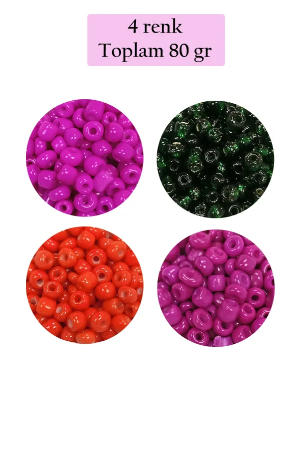 Dökme Cam Kum Boncuk Büyük Boy (6/0) 4 mm - 4 Renk - Toplam 80 Gram - BNC414