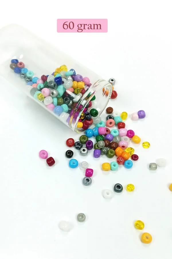 Dökme Cam Kum Boncuk Büyük Boy (6/0) 4 mm - 60 Gram - Karışık Renkli - BNC132