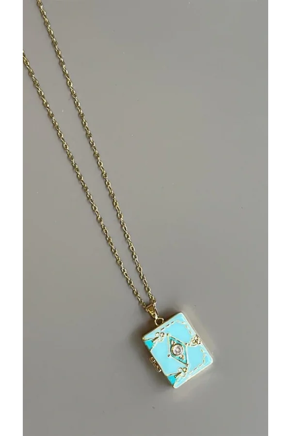 Etnik Desen Kapaklı Kolye - Mavi