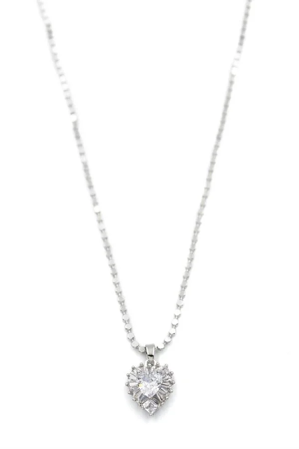 Ezme Zincir Taşlı Kolye - Gümüş