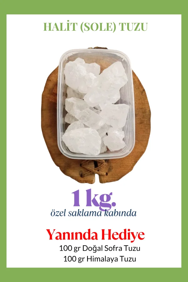 Halit Kristal Himalaya Tuzu 1 Kg. Berrak Kristal Tuz - Kristal Sole Tuzu Halit Tuz 1000 Gr. - HEDİYELİ