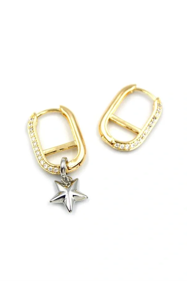 Halka Yıldız Küpe - Gümüş