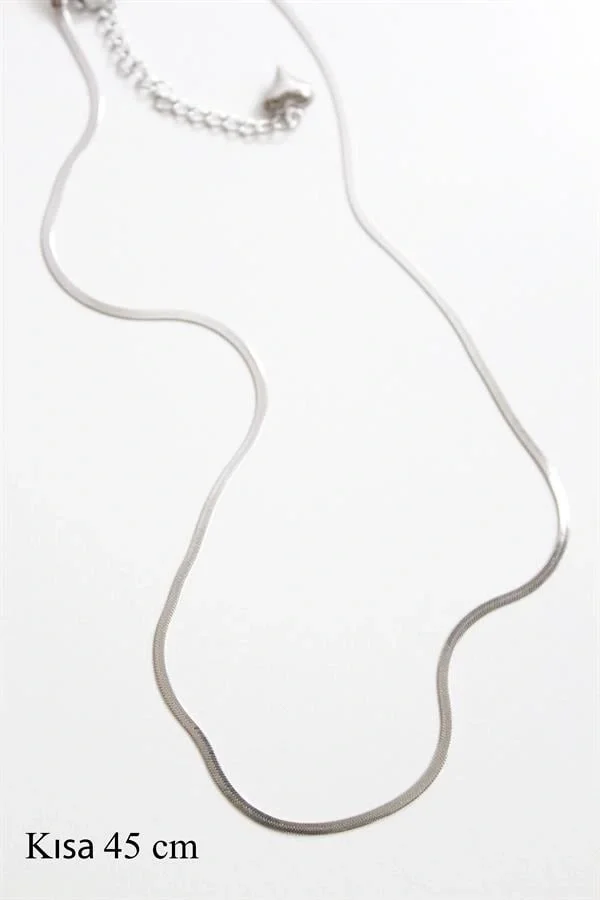 İnce İtalyan Zincir Çelik Kolye (45cm) - Gümüş