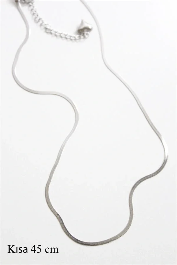 İnce İtalyan Zincir Çelik Kolye (45cm) - Gümüş