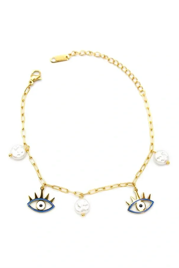 İnci Göz Bileklik - Altın