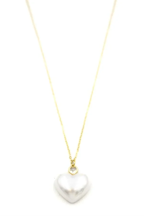 İnci Kalp Kolye - Altın