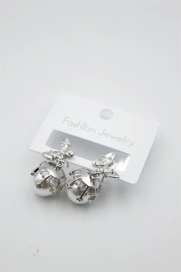 İnci Kelebek Küpe - Gümüş