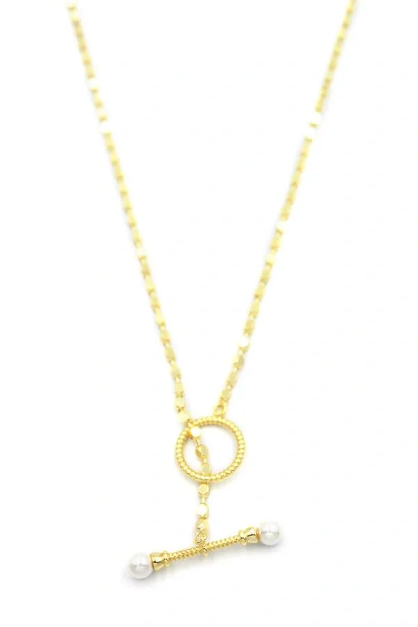 İncili Ezme Zincir  Kolye - Altın