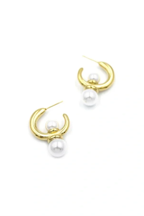 İncili Halka Küpe - Altın