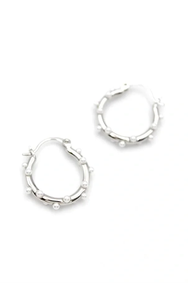 İncili Halka Küpe - Gümüş