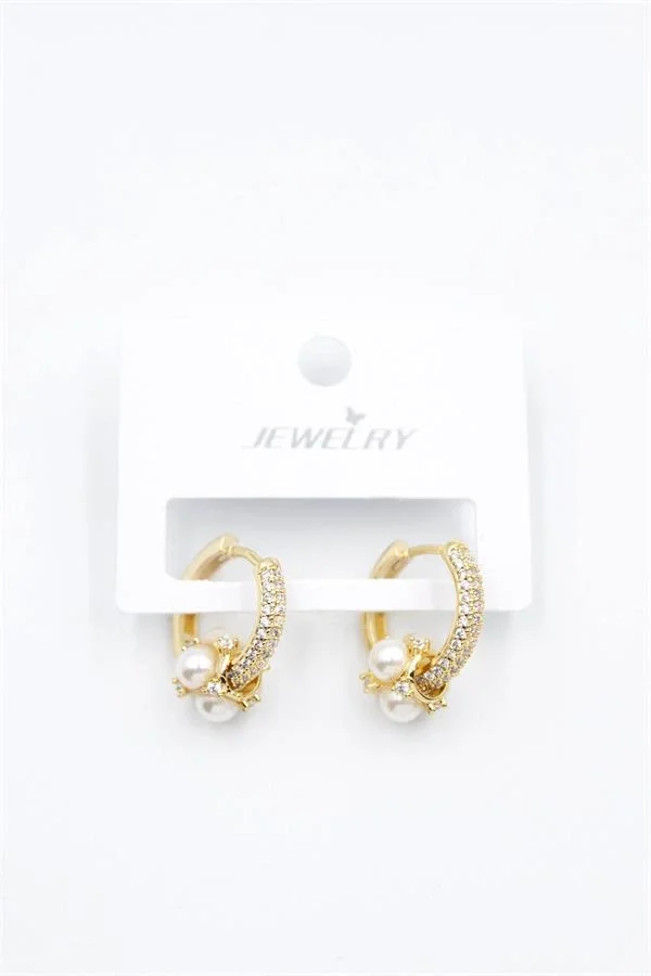 İncili Taşlı Halka Küpe - Altın