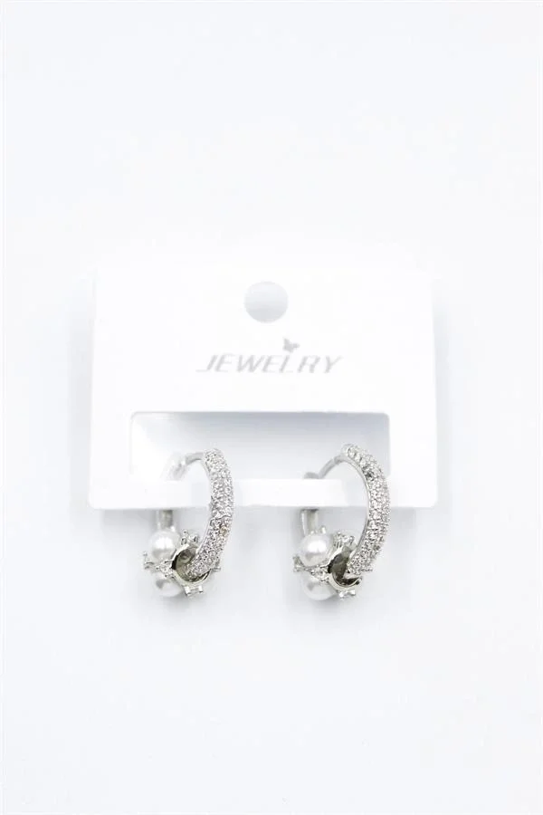 İncili Taşlı Halka Küpe - Gümüş