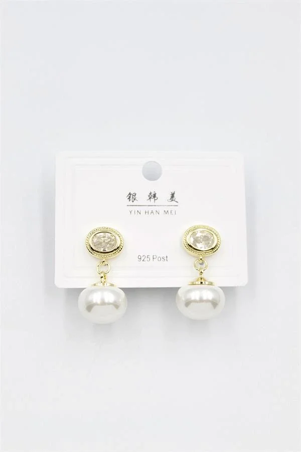 İncili Taşlı Küpe - Altın