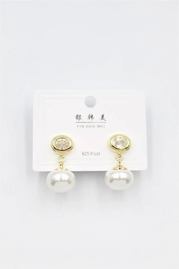 İncili Taşlı Küpe - Altın