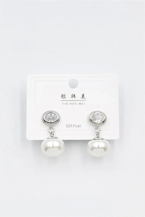 İncili Taşlı Küpe - Gümüş