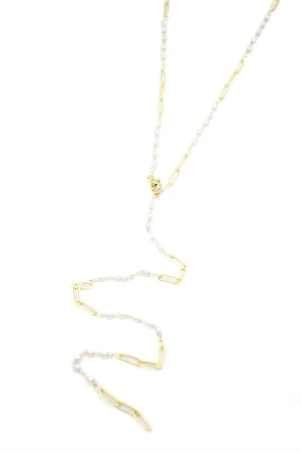 İncili Y Kolye - Altın