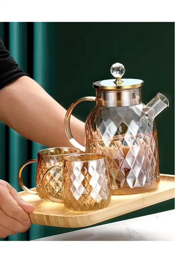 Kabartmalı Bambu Kapaklı Borosilikat Cam Demlik 1500ml Royaleks-CM-2005