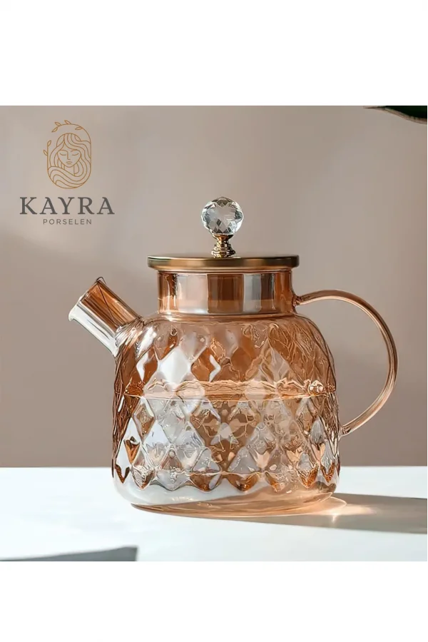 Kabartmalı Borosilikat Cam Demlik 1000ml Royaleks-CM-2006