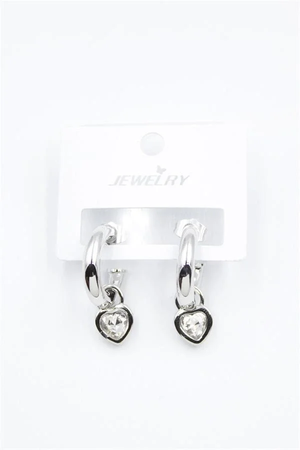 Kalp Halka Küpe - Beyaz