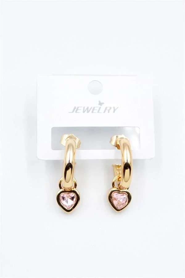 Kalp Halka Küpe - Pembe