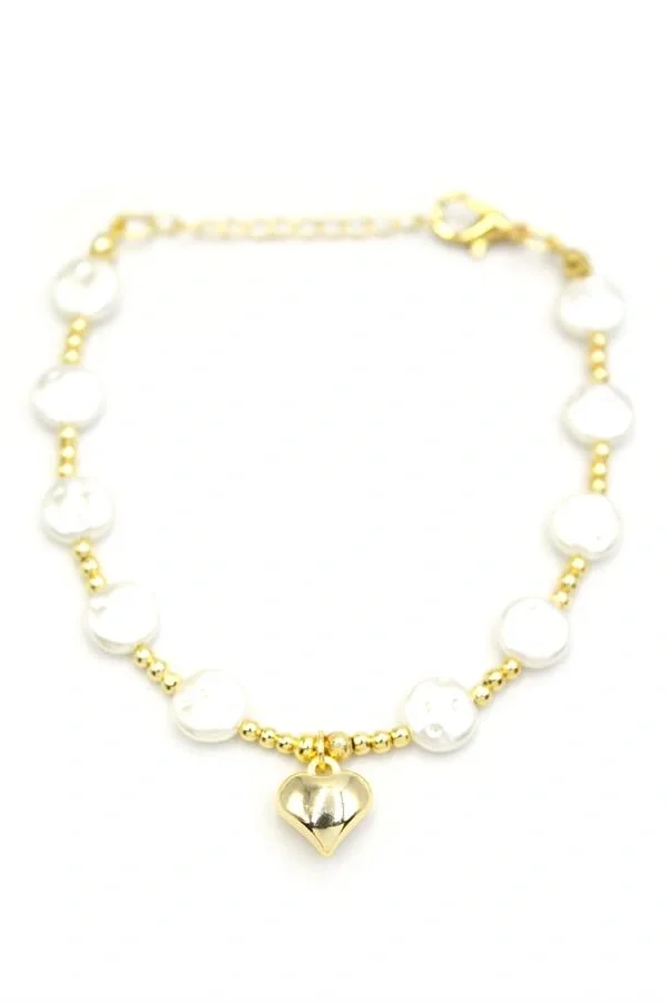 Kalp İnci Bileklik - Altın