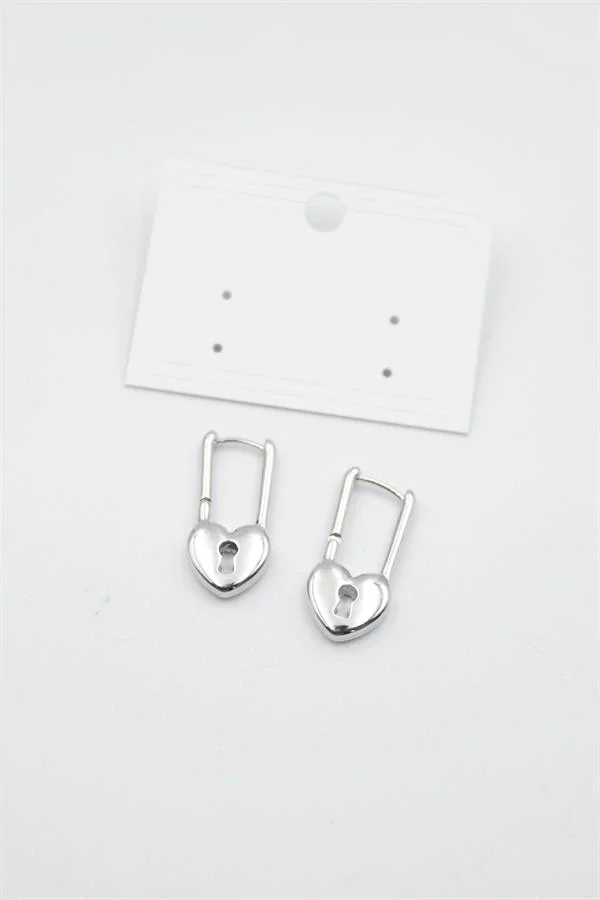 Kalp Kilit Küpe - Gümüş