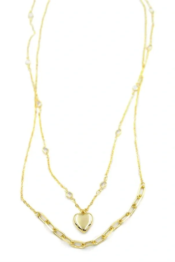 Kalp Kolye - 90cm - Altın