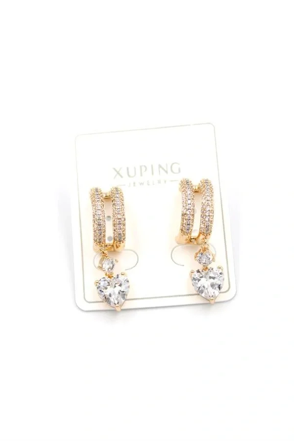 Kalp Taşlı Küpe - Altın