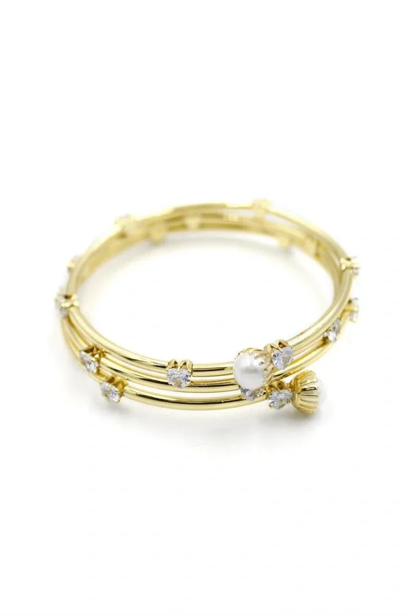 Kalp Taşlı Sarmal Bilezik - Altın