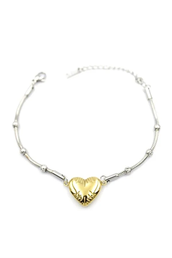 Kalp Zincir Bileklik - Altın