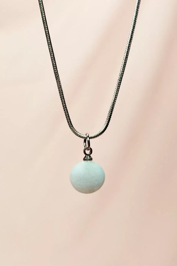 Kalsedon Doğal Taşı Zincirli El Yapımı Kolye Uç: 1,5 cm Zincir: 20 cm Kutulu