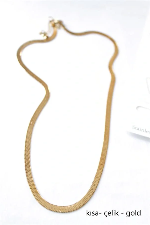 Kısa İtalyan Çelik Kolye-45 CM - Altın