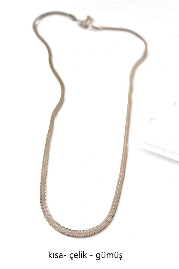 Kısa İtalyan Çelik Kolye-45 CM - Gümüş