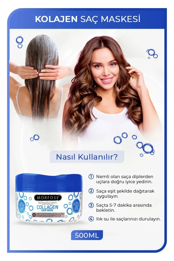 Kolajen Saç Maskesi 500 ML - Zayıf ve Kırılgan Saçlar İçin - mrfs