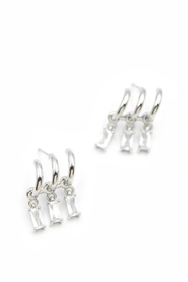 Küçük Baget Taşlı Küpe - Gümüş