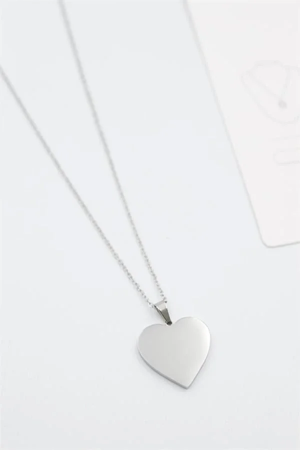 Küçük Kalp Plaka Kolye - Gümüş